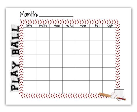 Printable Baseball Calendar